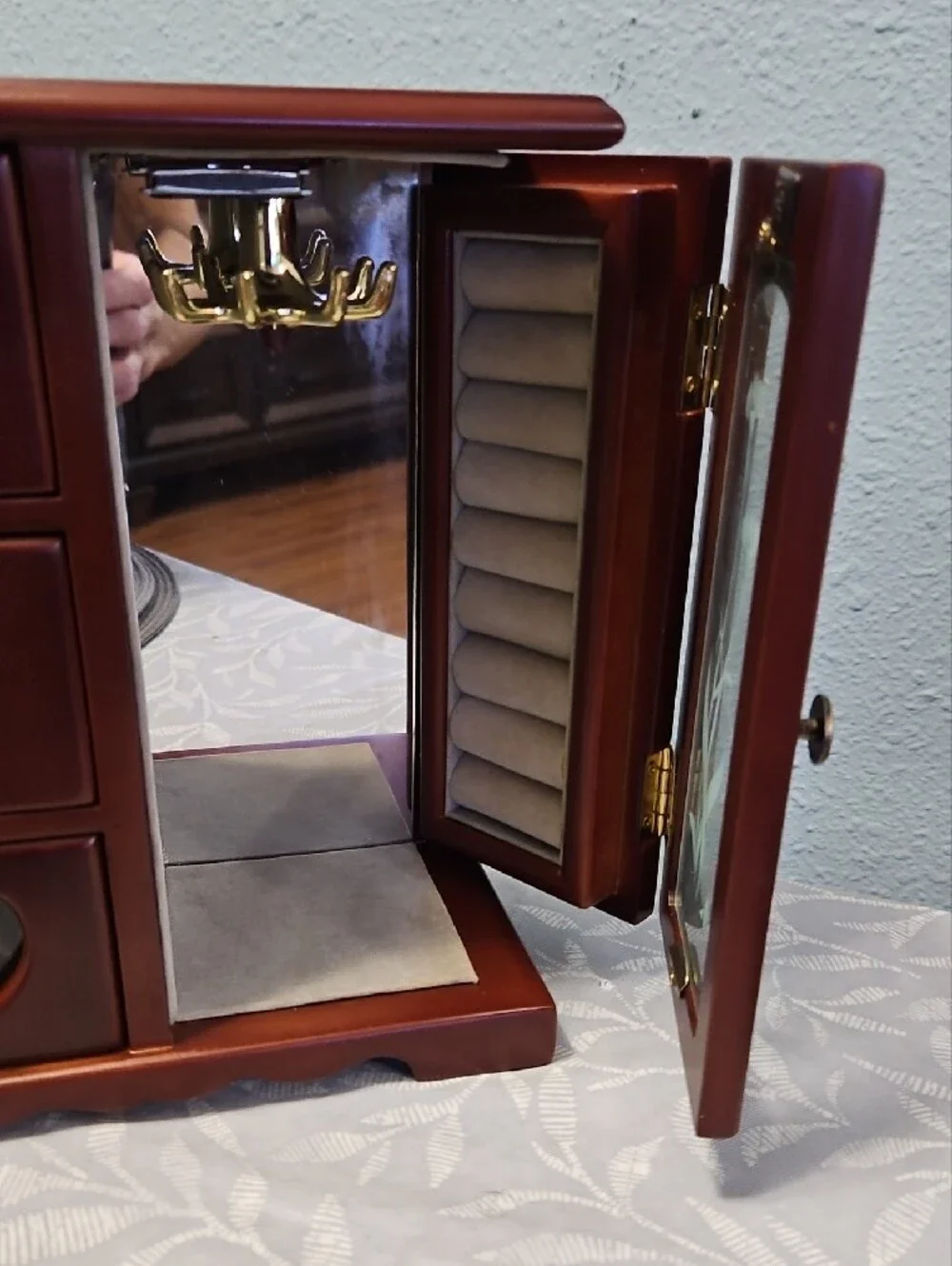 Wooden Jewelry Cabinet Organizer in Dark Brown